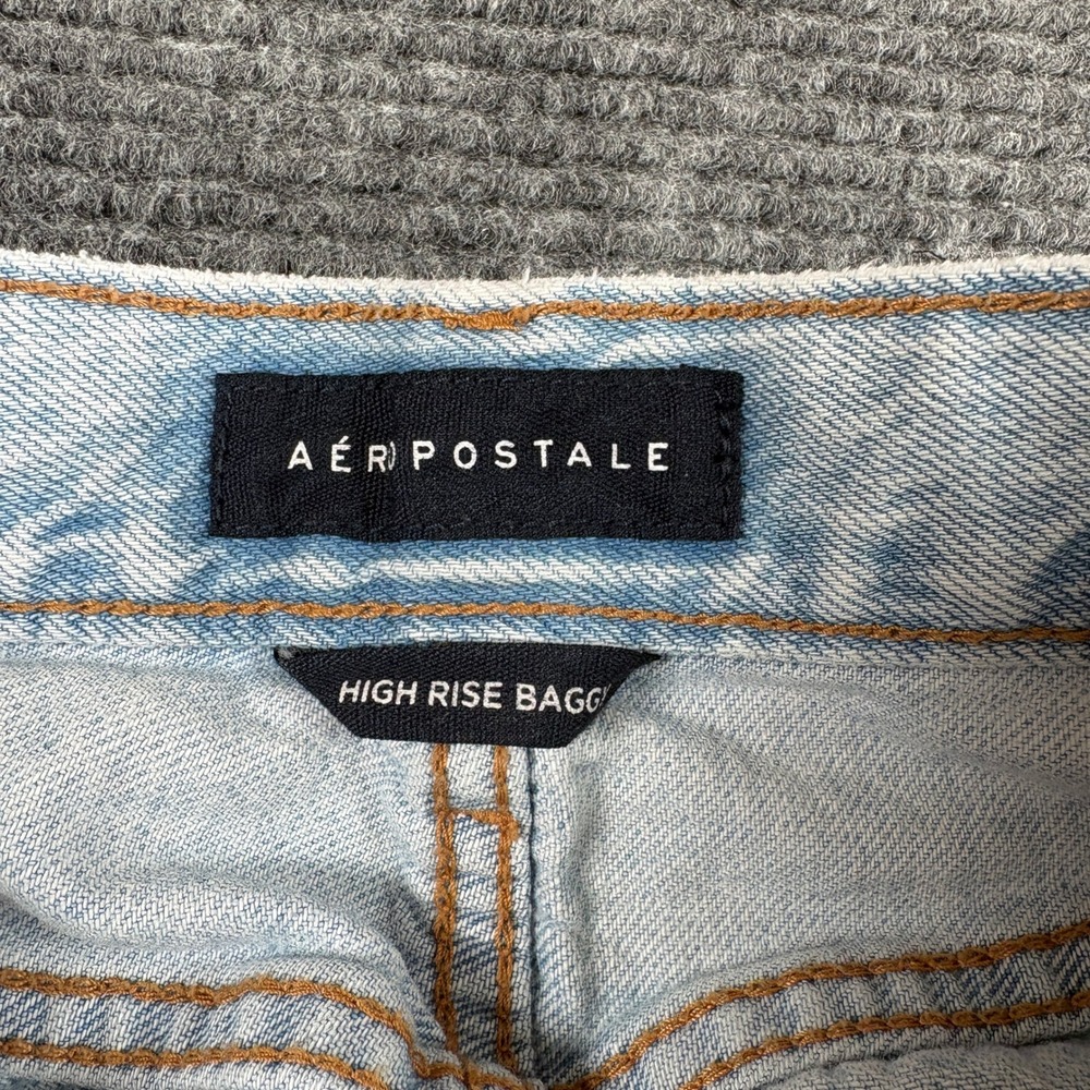 Aeropostale High Rise Baggy Jeans Womens 0 Reg Light Wash Blue 100% Cotton 90s - Picture 4 of 9